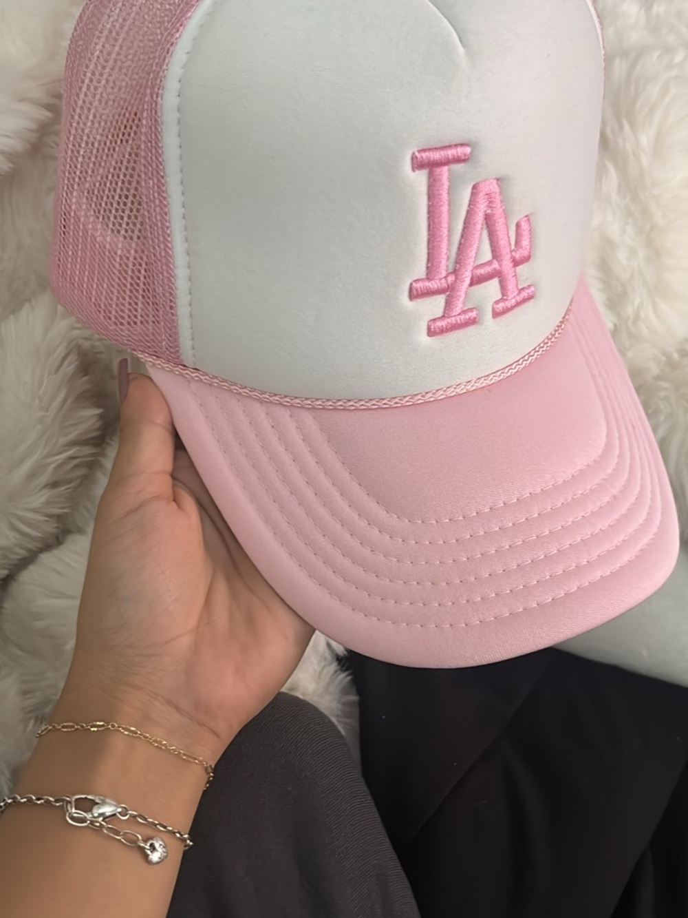 OTTO Pink & White Kids Trucker Hat with LA Embroidery
